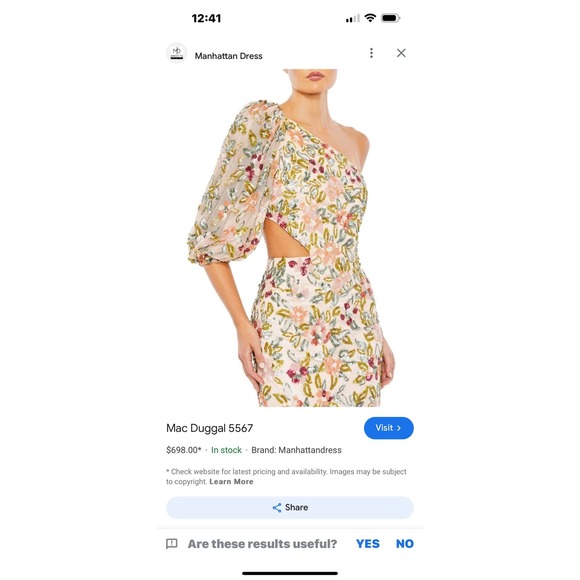 Mac Duggal One Shoulder Floral Embellished Gown Nude Multi Size 10 NWT - Picture 5 of 12